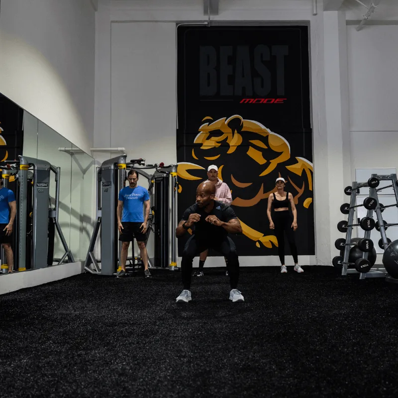 Small group strength training class — capped at eight — at the Function Fitness fitness gym in Downtown LA